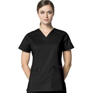 WONDERWINK WONDERFLEX VERITY BLACK/PINK V-NECK SCRUB TOP SIZE 2X